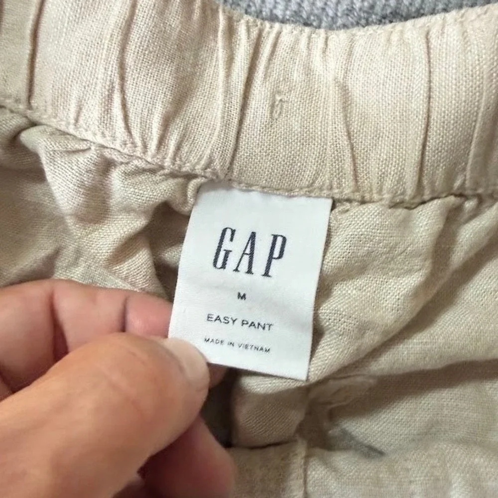 Gap Easy Pant Mens M Beige Linen Blend Cargo Drawstring Elastic Waistband 30X24